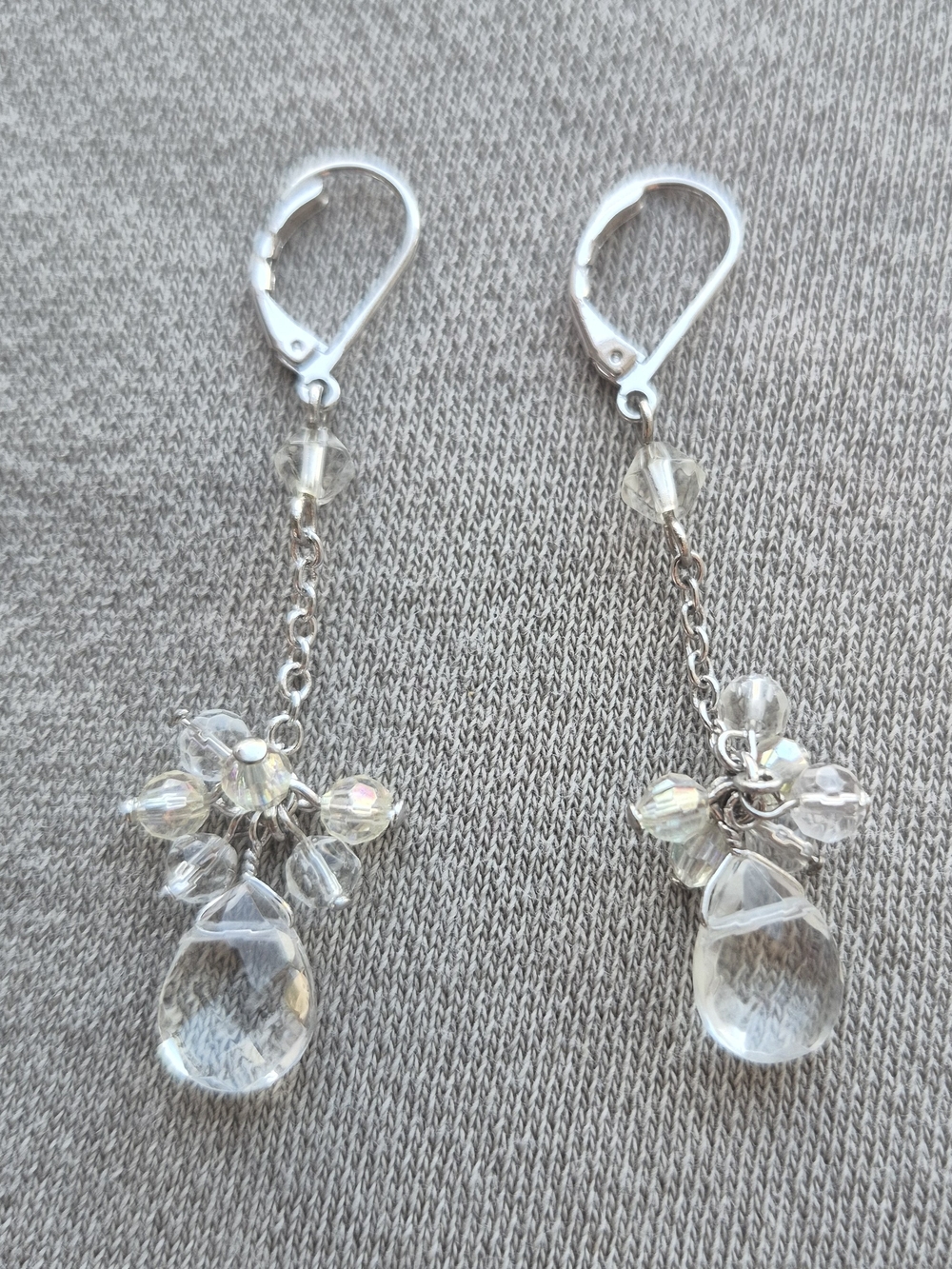 Clear Crystal Drop Dangle Earrings - Silver Tone